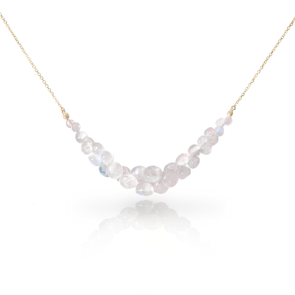 Caviar Scoop Necklace in Rainbow Moonstone and 14k Gold
