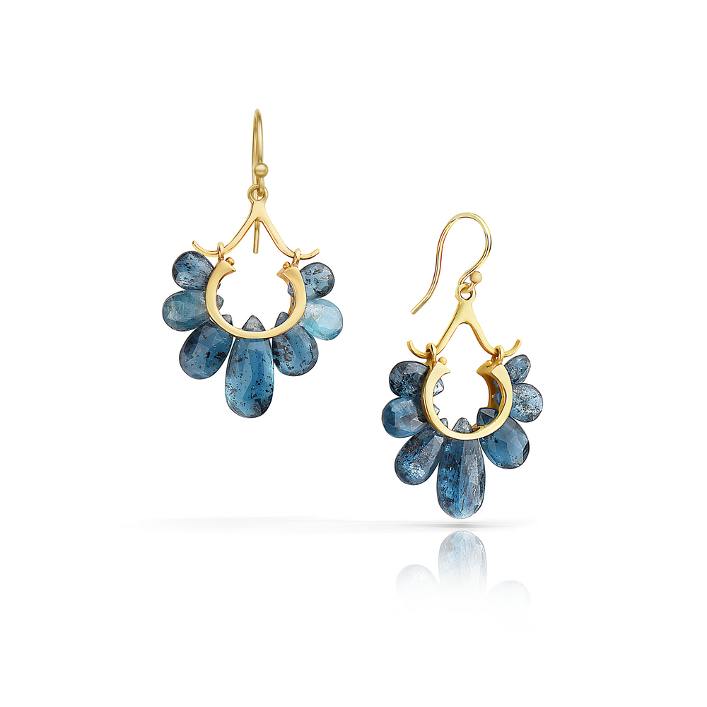 
                  
                    Small Peacock Earrings in Orissa Kyanite and 14k Gold
                  
                