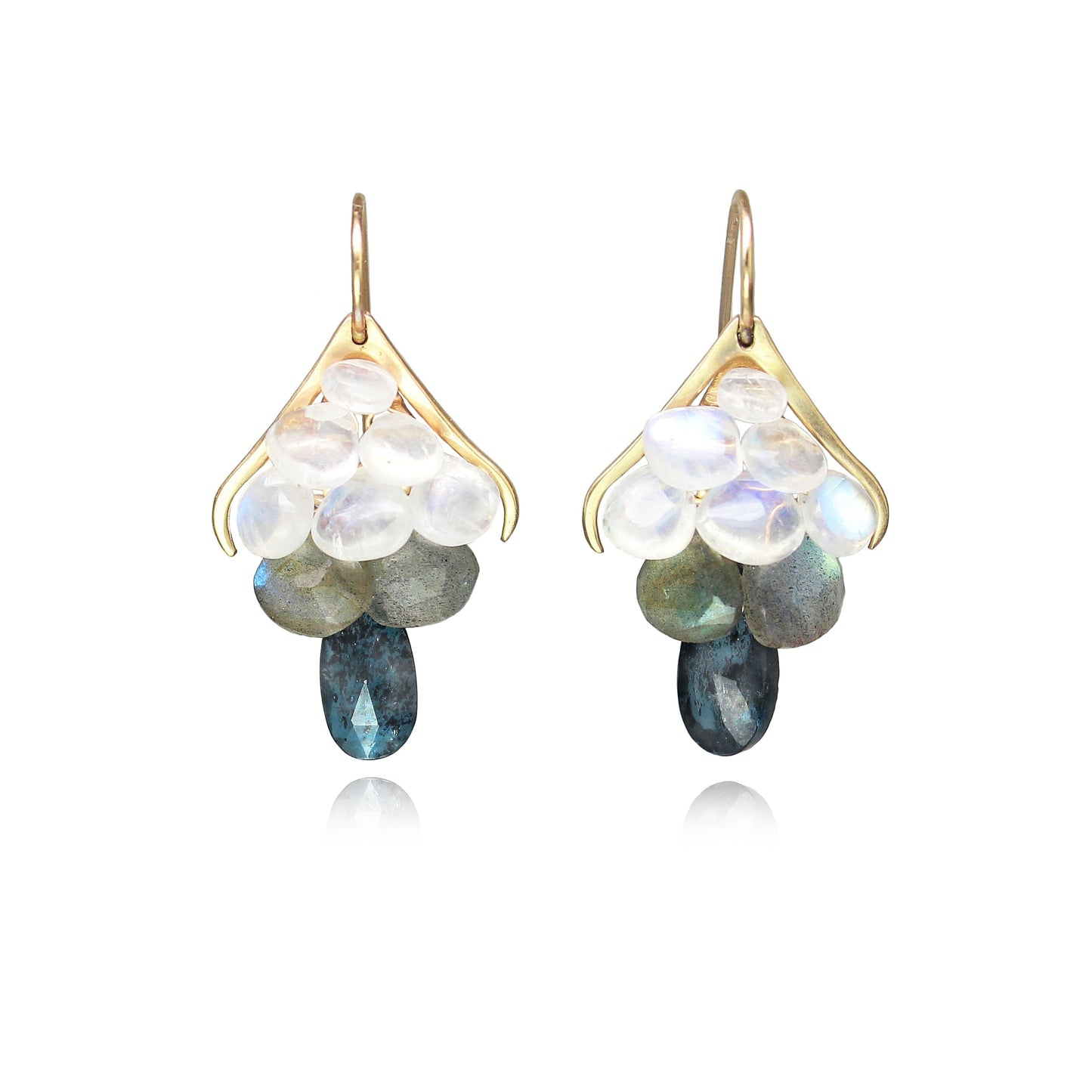 Small Plumage Earrings featuring handpicked ombre gemstones, and elongated ear wires